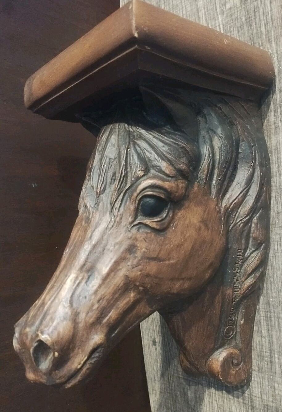 Horse Equestrian Brown Telle M. Stein 2001 Resin Horse Head Small Wall Shelf